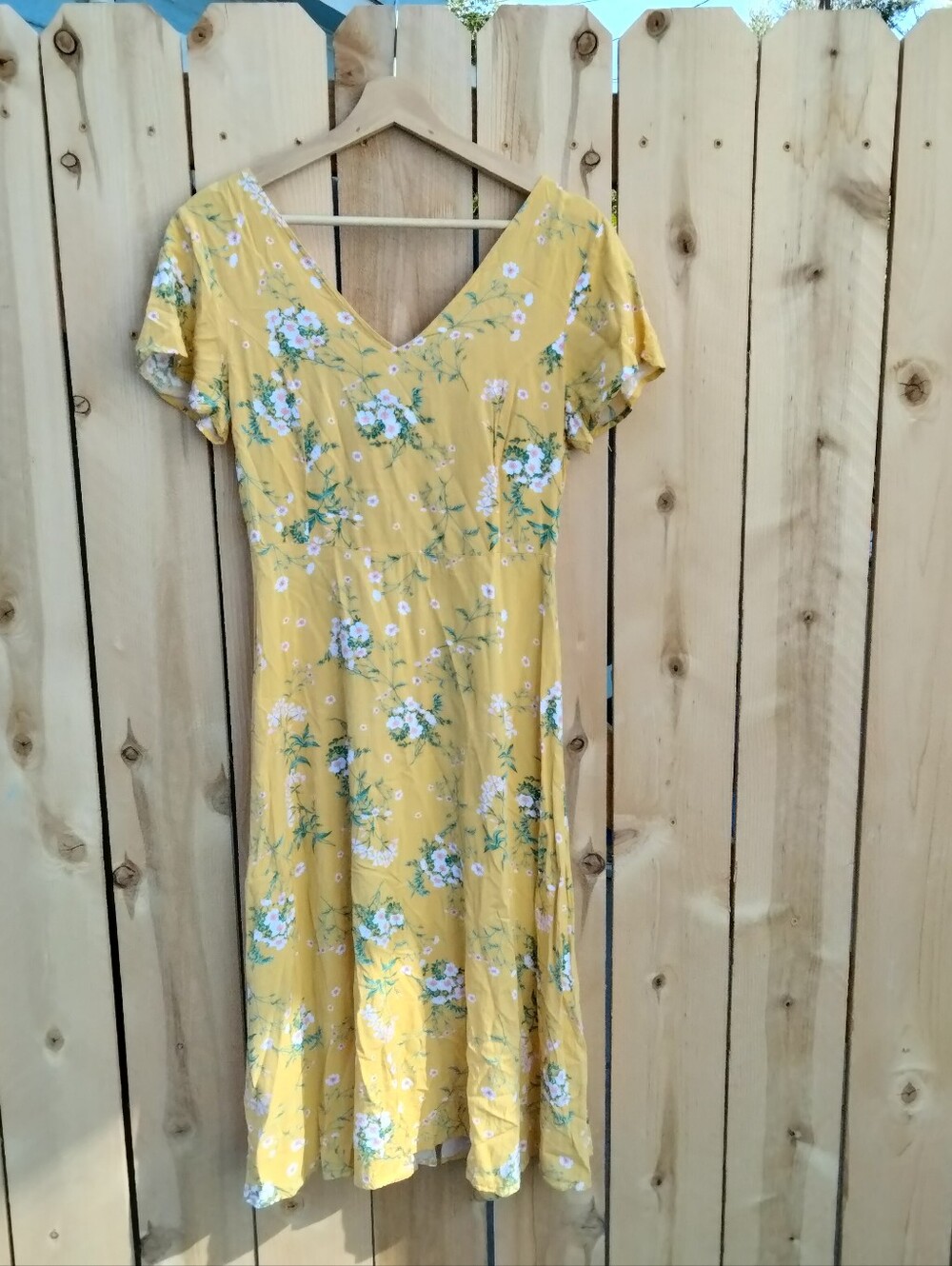 Old Navy Yellow Floral Midi Dress S Smocked Cottagecore Prairie Milkmaid Peasant